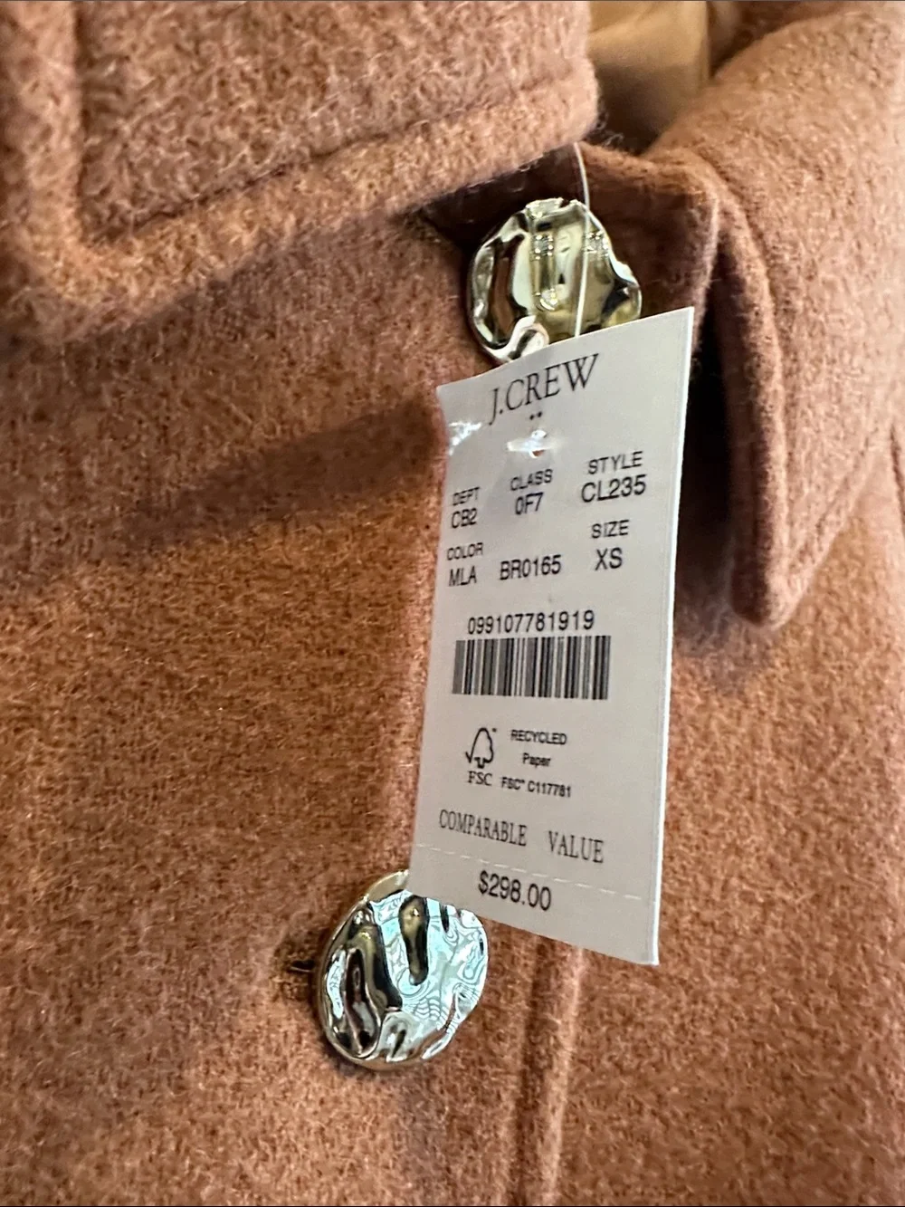J. crew Wool Blend Caramel Brown Button-Front Jacket swing coat - Picture 9 of 9